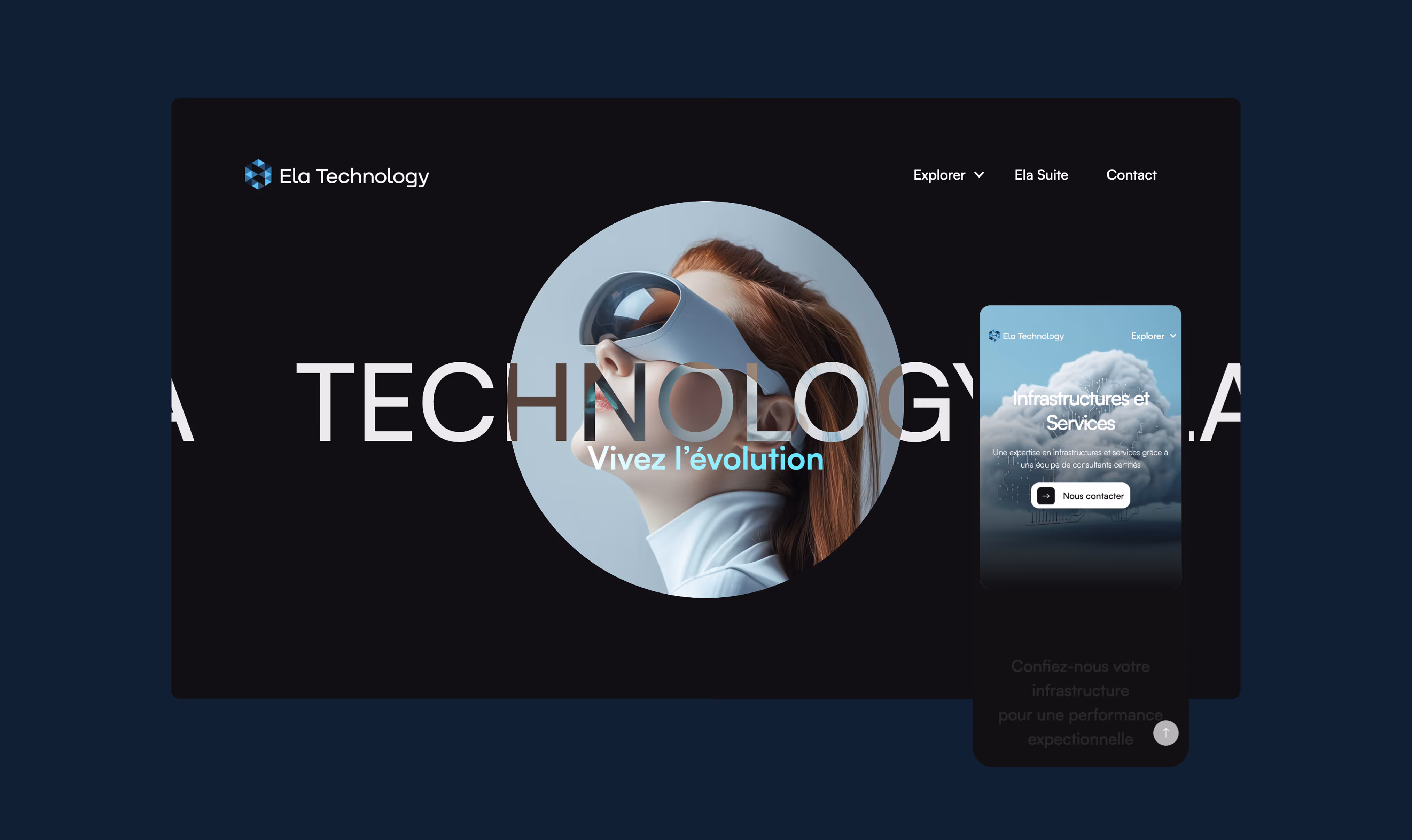Ela Technology homepage hero on desktop and mobile