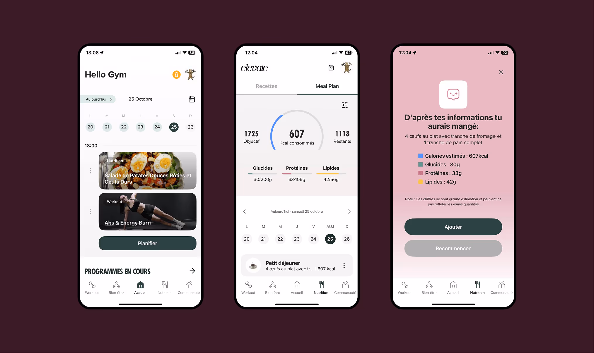 Elevate app interface screens