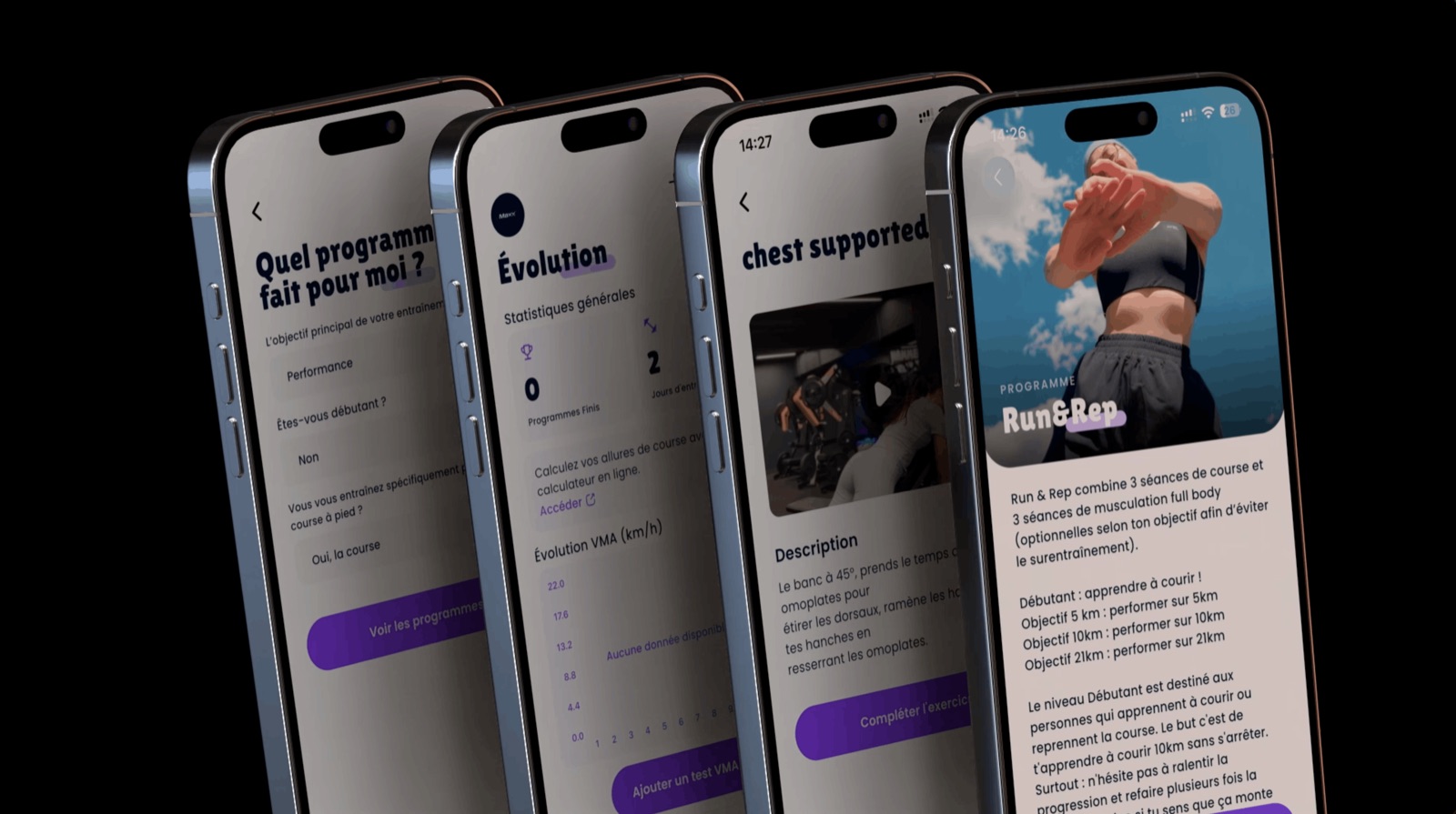 Maxx App running programme screens with training plan and session details